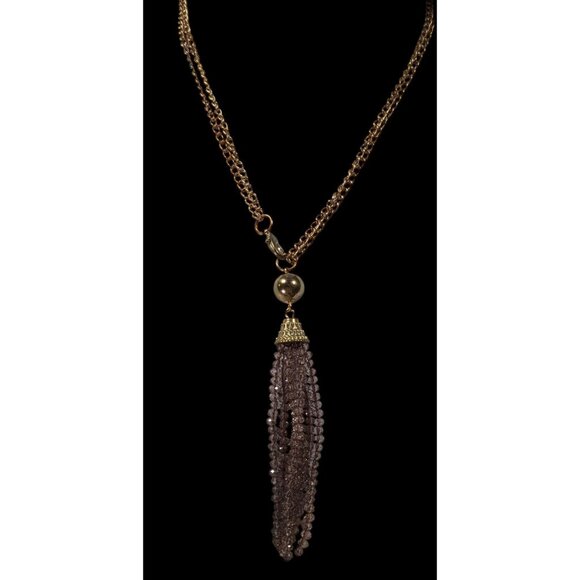 Elegant Glass Beaded Gold Tone Tassel Necklace - Picture 2 of 6